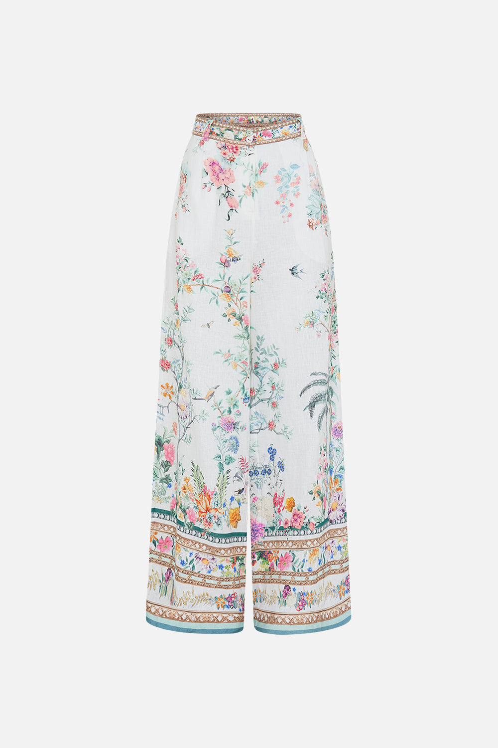 CAMILLA silk pants in Plumes and Parterres print