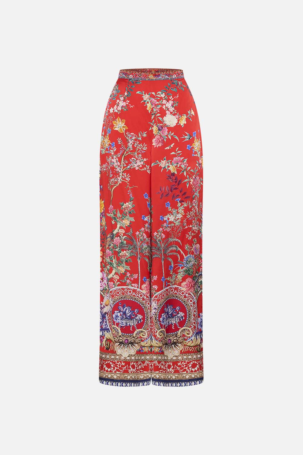 CAMILLA red floral print silk pants in The Summer Palace print
