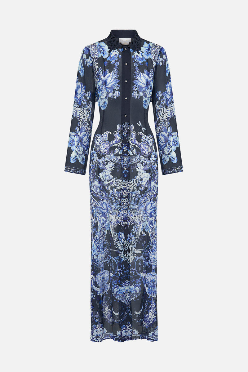 TIERED DRESS WITH CUTWORK LACE COLLAR DELFT DYNASTY