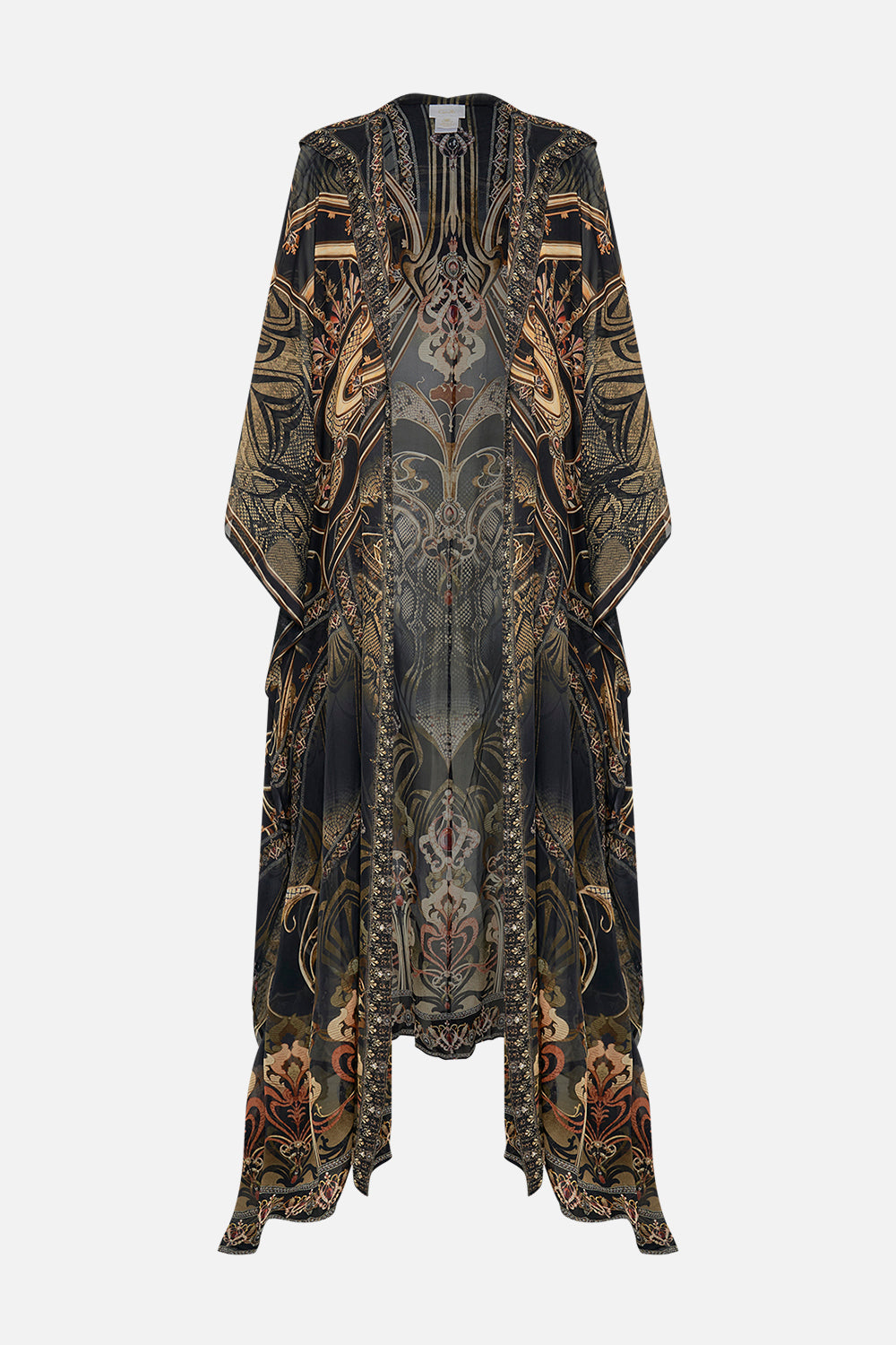 CAMILLA silk robe in Nouveau Noir print