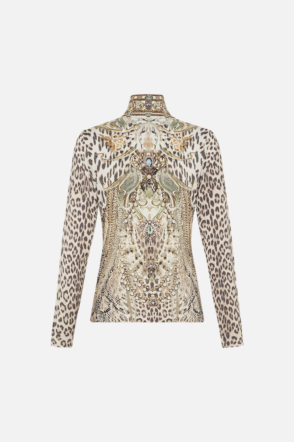 CAMILLA jersey turtleneck in Ivory Tower Tales print