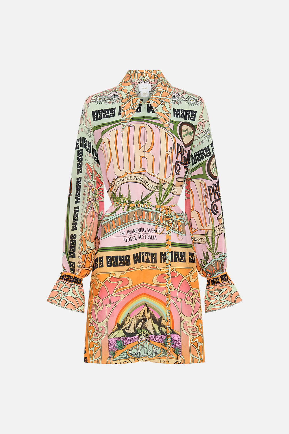 CAMILLA silk shirt dress in Lets Chase Rainbows print