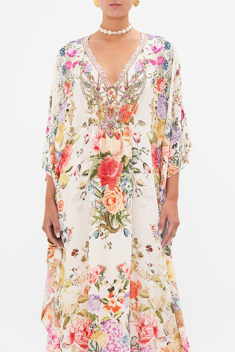 CAMILLA Floral Gathered Waist Kaftan in Sew Yesterday