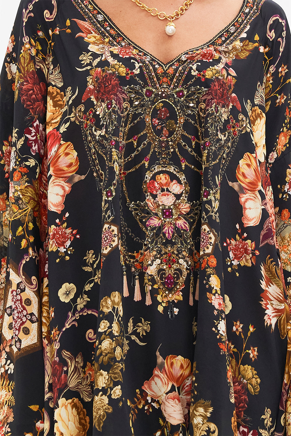 CAMILLA floral Raglan Sleeve Flared Kaftan in Stitched in Time