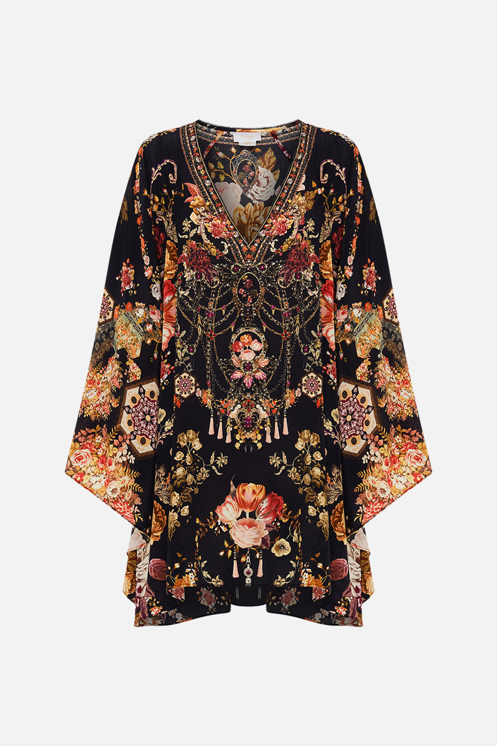 CAMILLA floral Raglan Sleeve Flared Kaftan in Stitched in Time