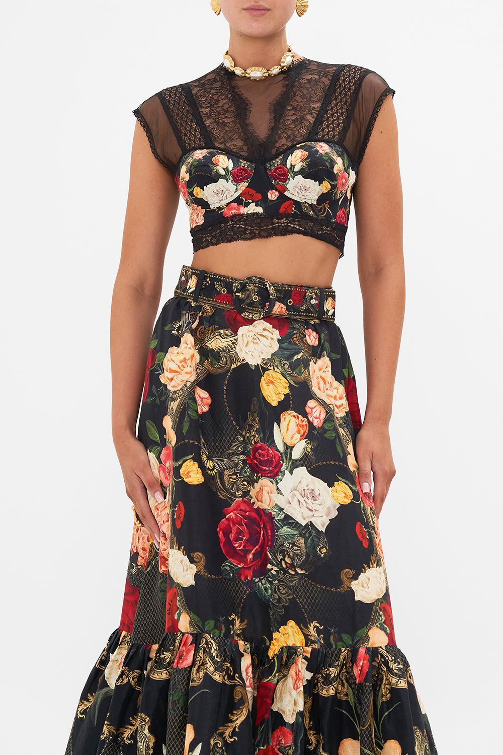 CAMILLA Black Lace Splice Top in Magic in the Manuscripts