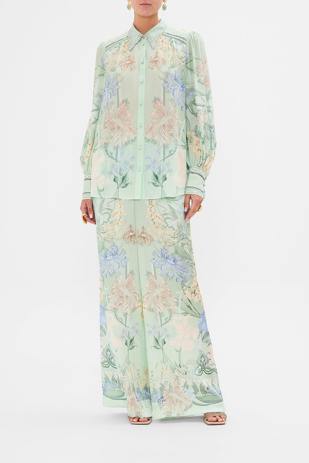 CAMILLA Floral Button Through Blouson Sleeve Blouse in Dreaming in Dutch