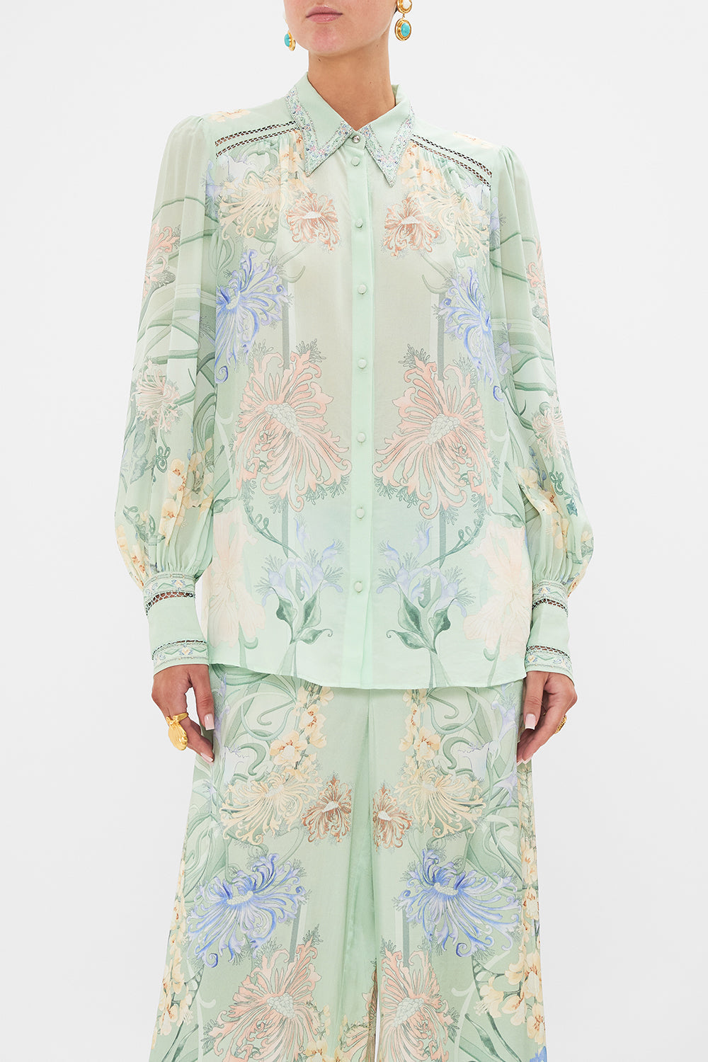 CAMILLA Floral Button Through Blouson Sleeve Blouse in Dreaming in Dutch