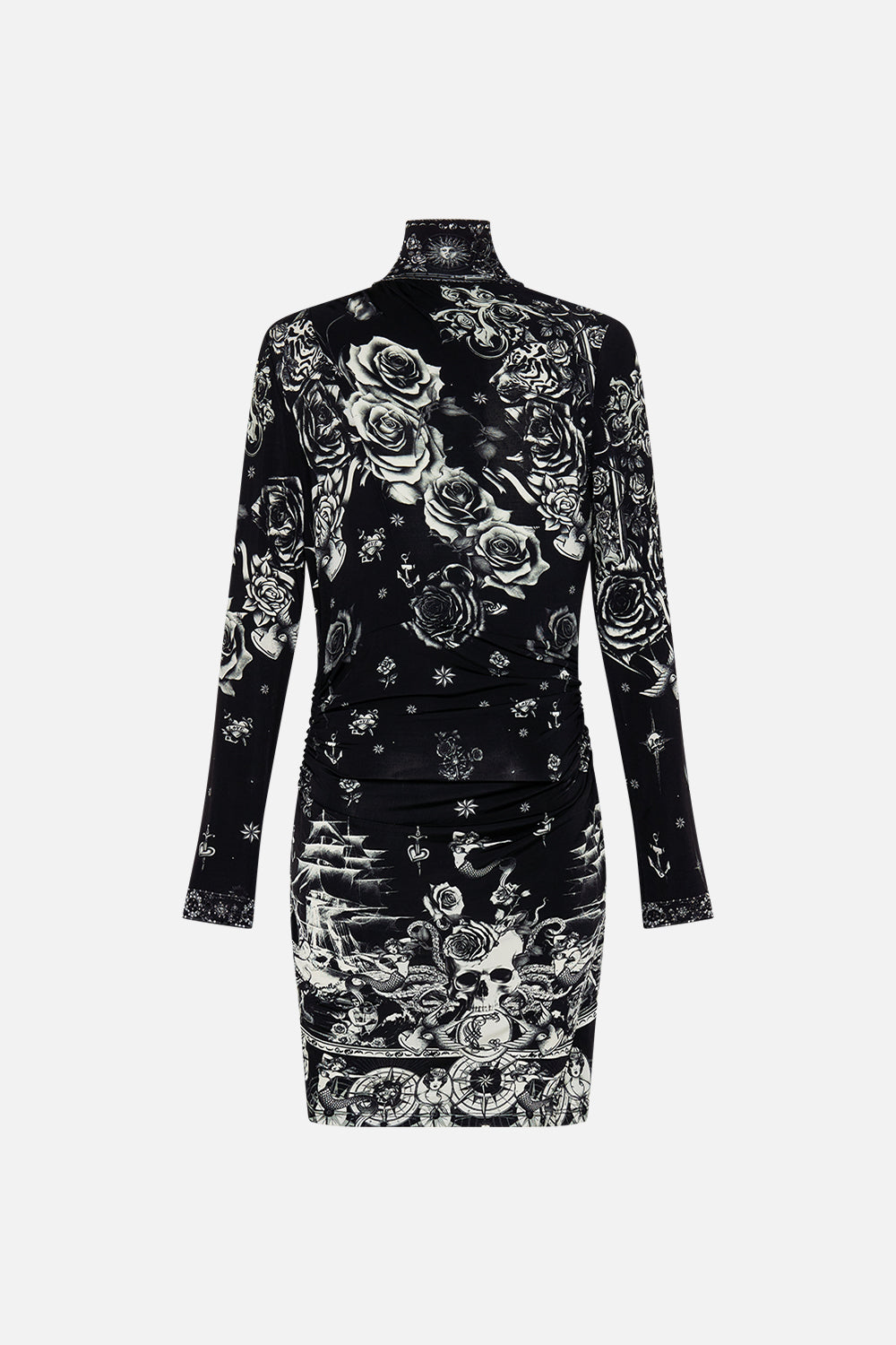 DRAPED ASYMMETRIC MINI JERSEY DRESS TALES OF TATTOO