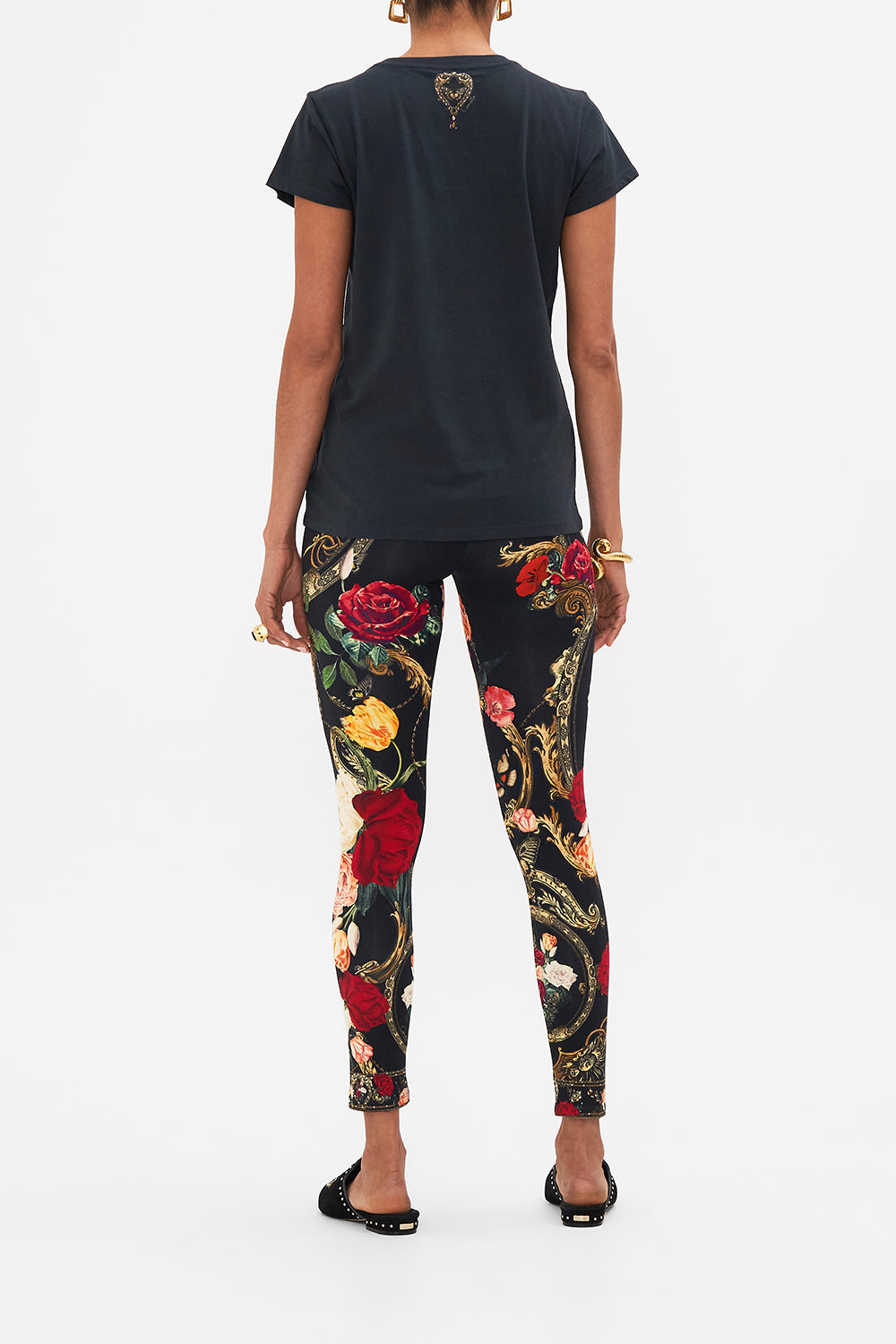 CAMILLA Black Slim Fit Round Neck T-Shirt in Magic in the Manuscripts print