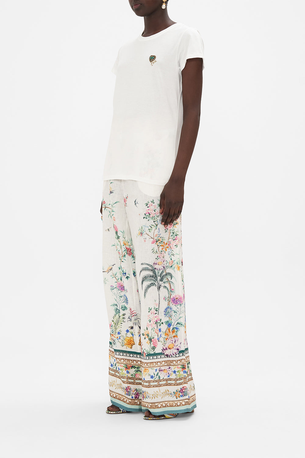 CAMILLA slim fit graphic t shirt in plumes and Parterres print