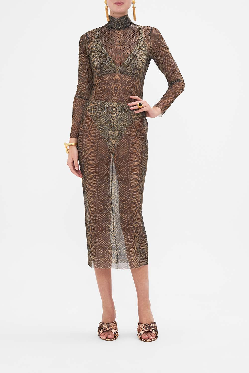 CAMILLA mesh dress in Nouveau Noir print