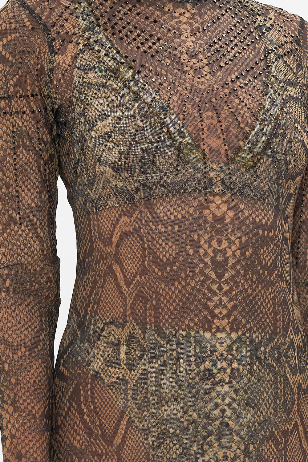 CAMILLA mesh dress in Nouveau Noir print