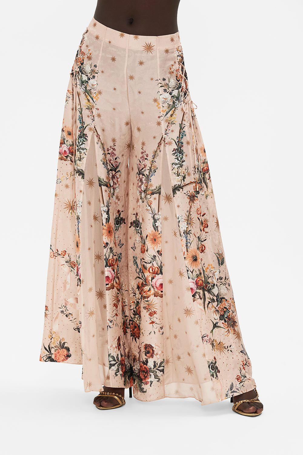 CAMILLA lace up pants in Rose Garden Revolution print