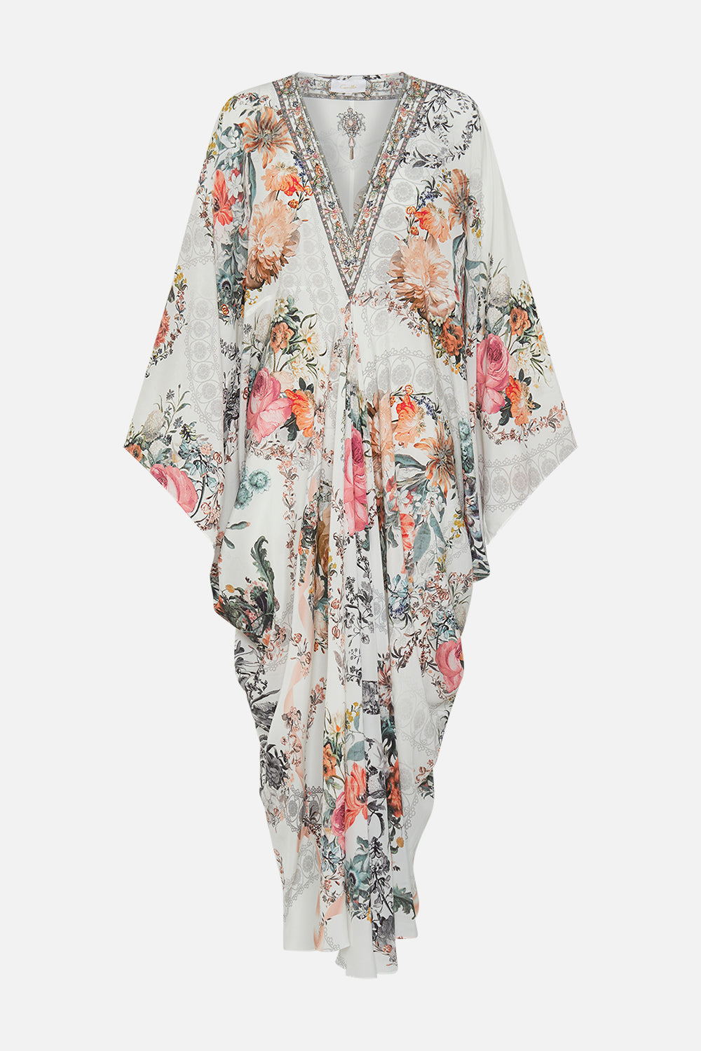 CAMILLA white kaftan in De Haar Memoirs print