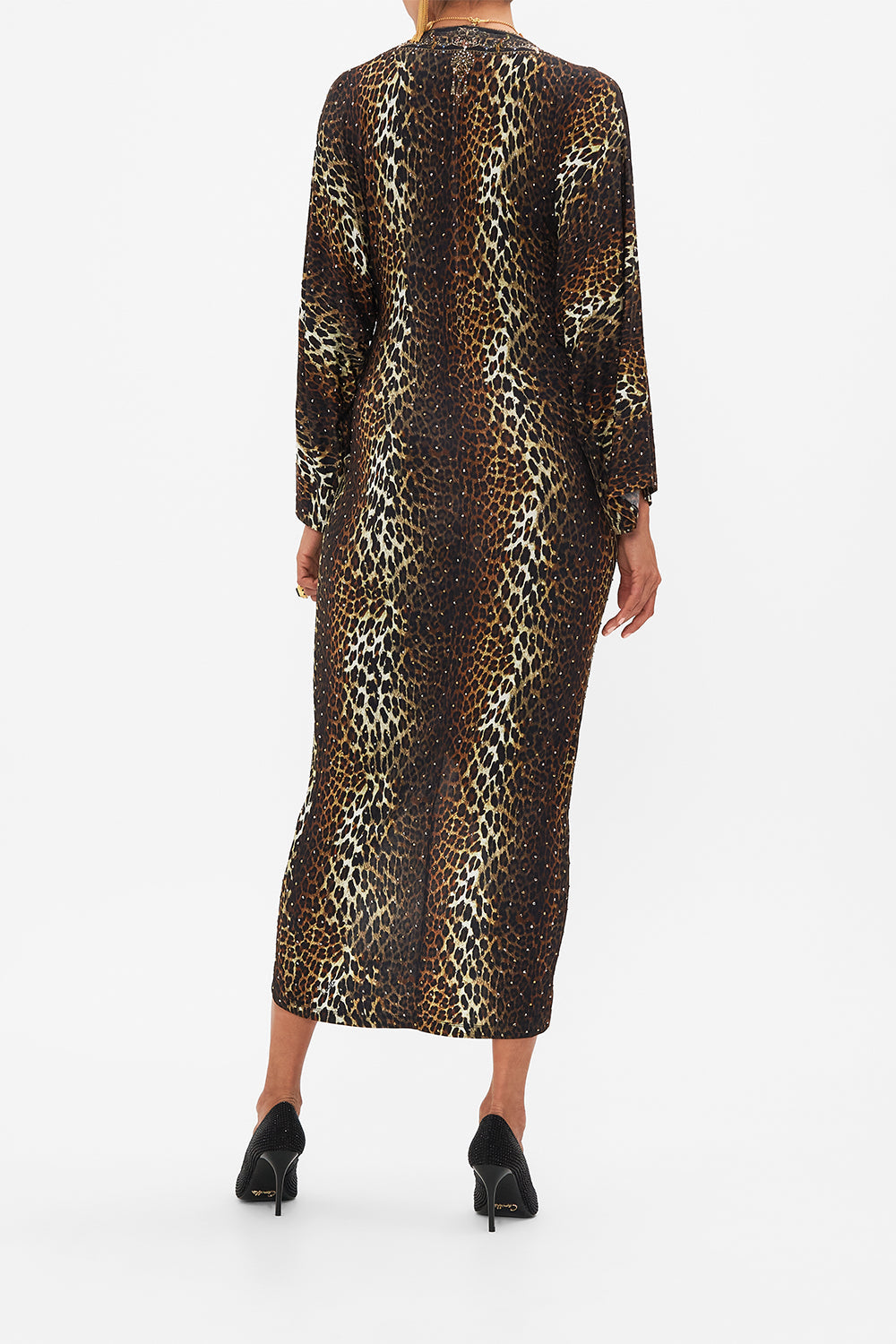 CAMILLA leopard long split-front twist dress in Amsterglam print.