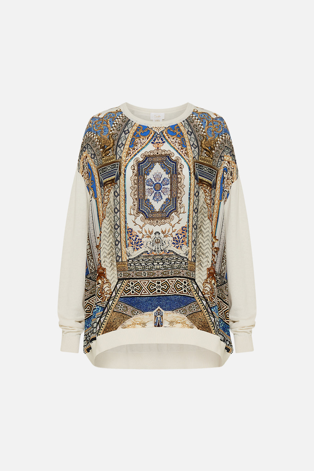 CAMILLA Long Sleeve Jumper with Print Front in Make Me Your Mosaic Print
