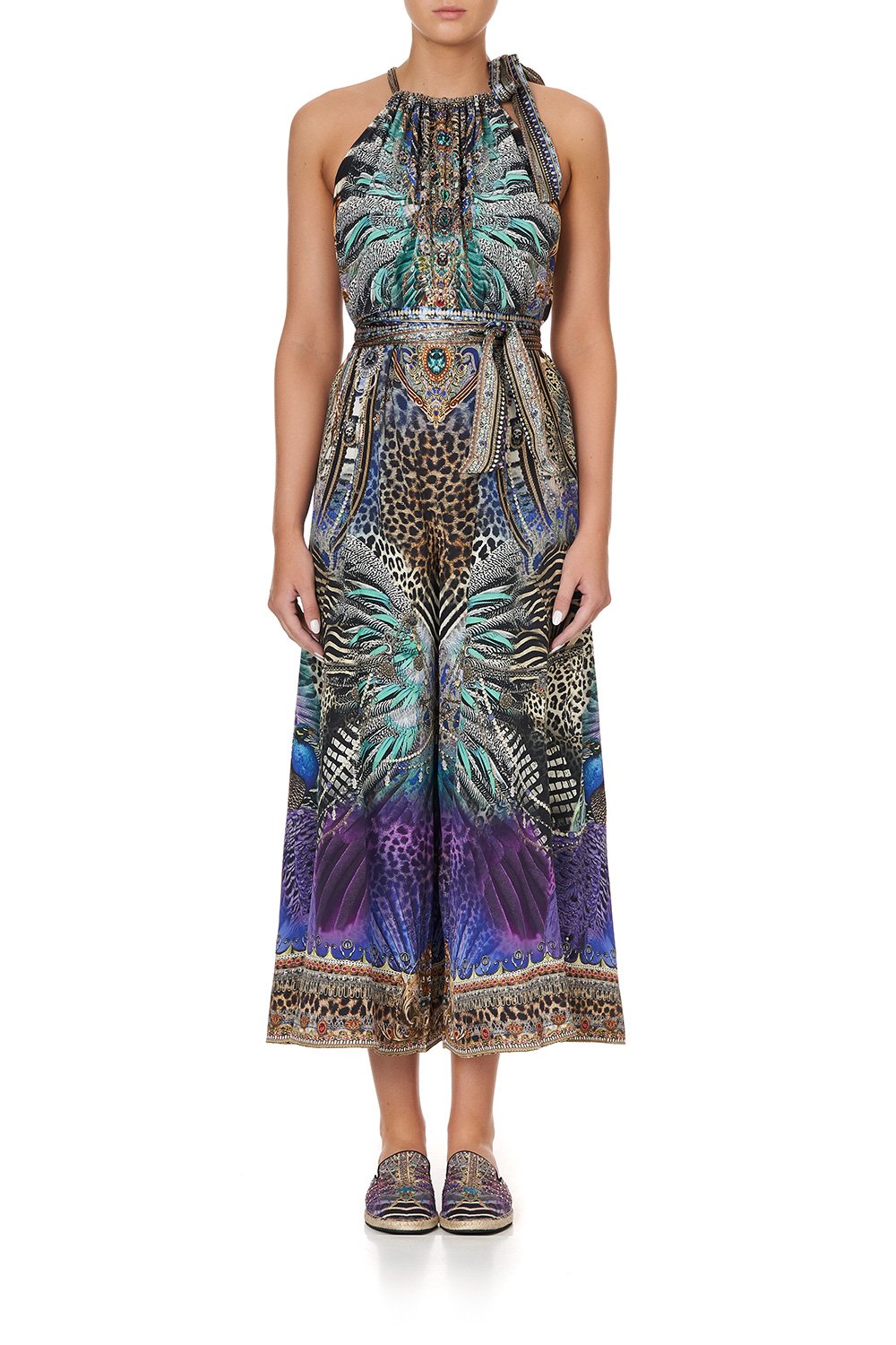 DRAWSTRING NECK JUMPSUIT ANIMAL ARMY