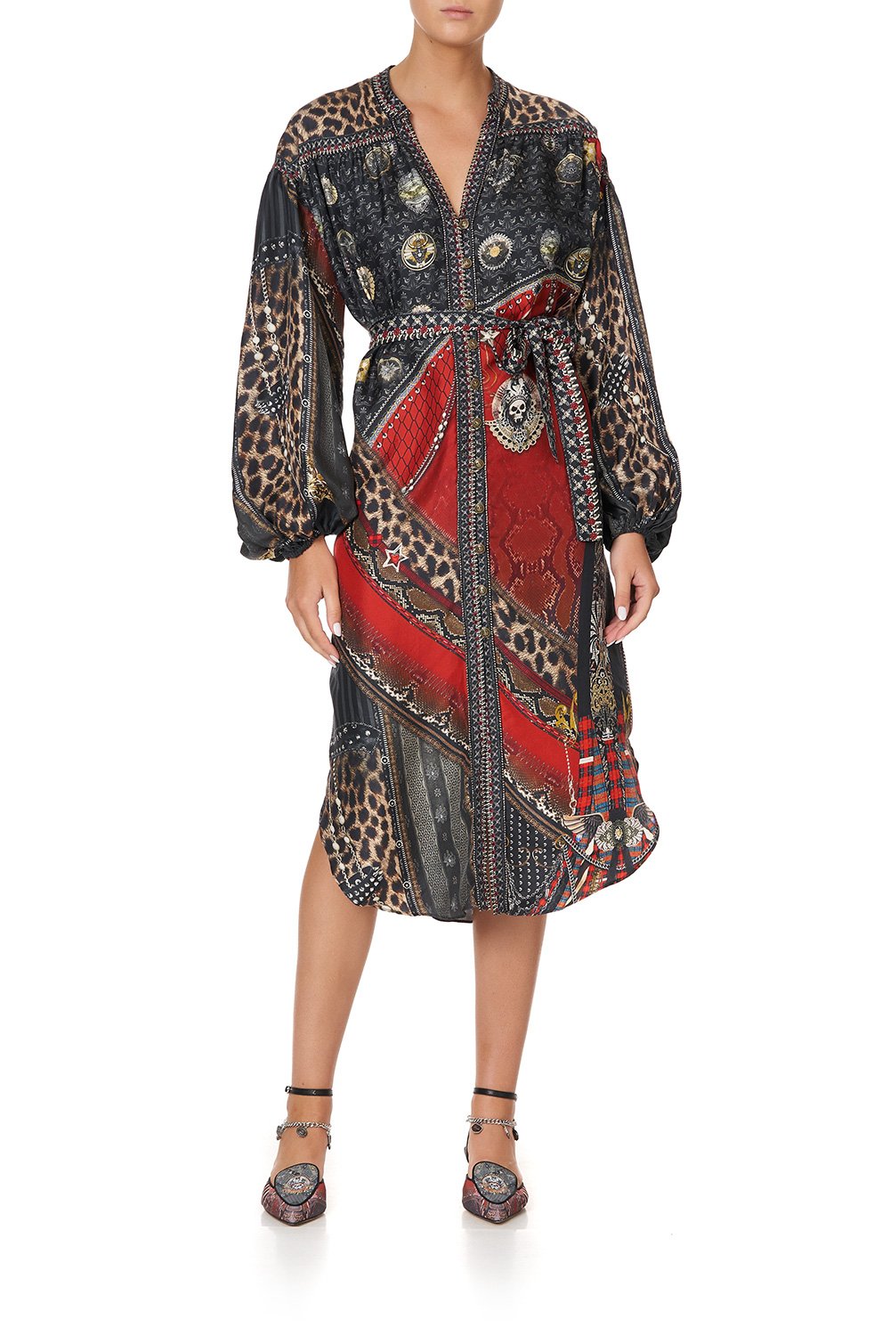 BLOUSON SLEEVE MIDI DRESS LONDON CALLING