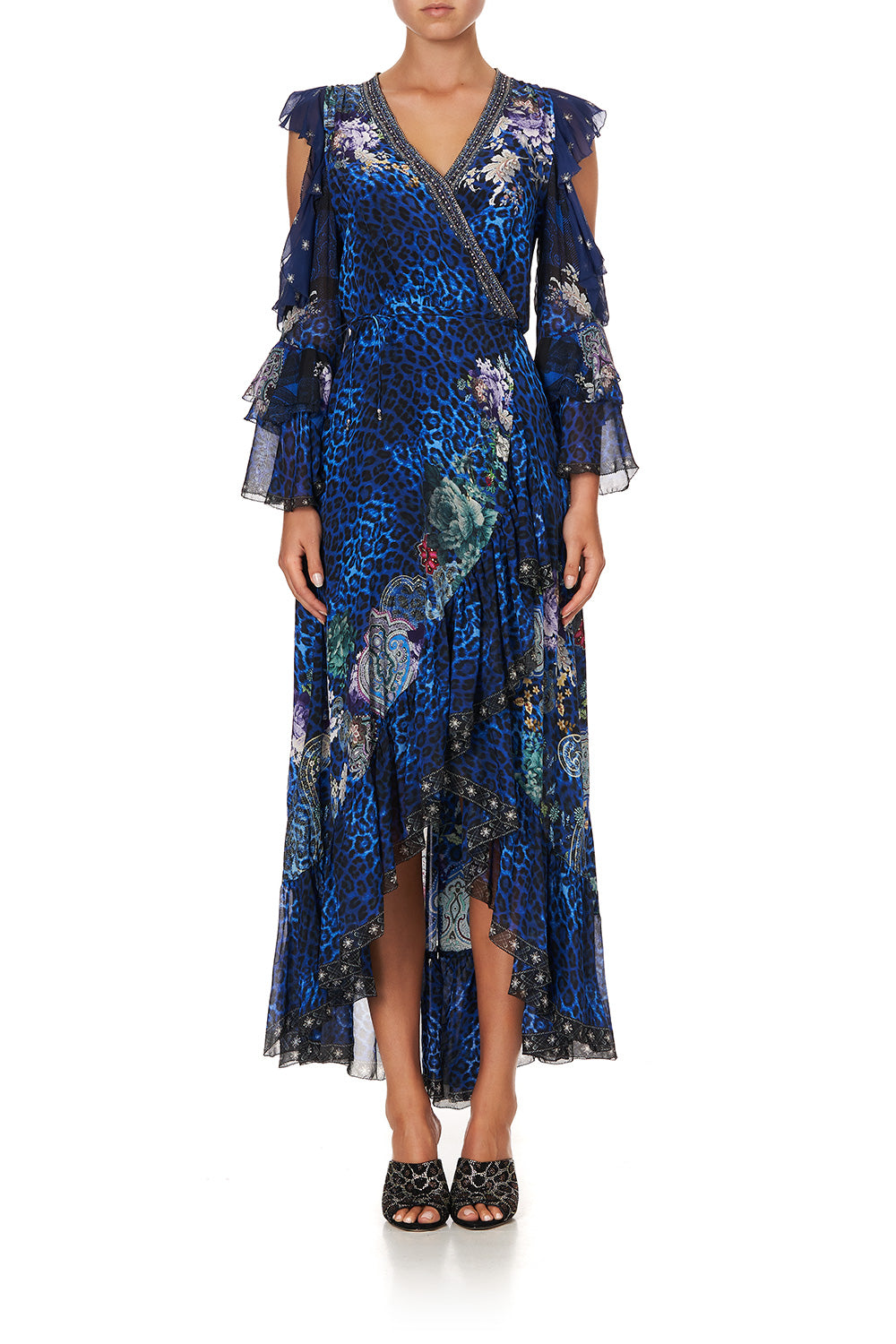 RUFFLE SLEEVE WRAP DRESS CAMDEN MOON