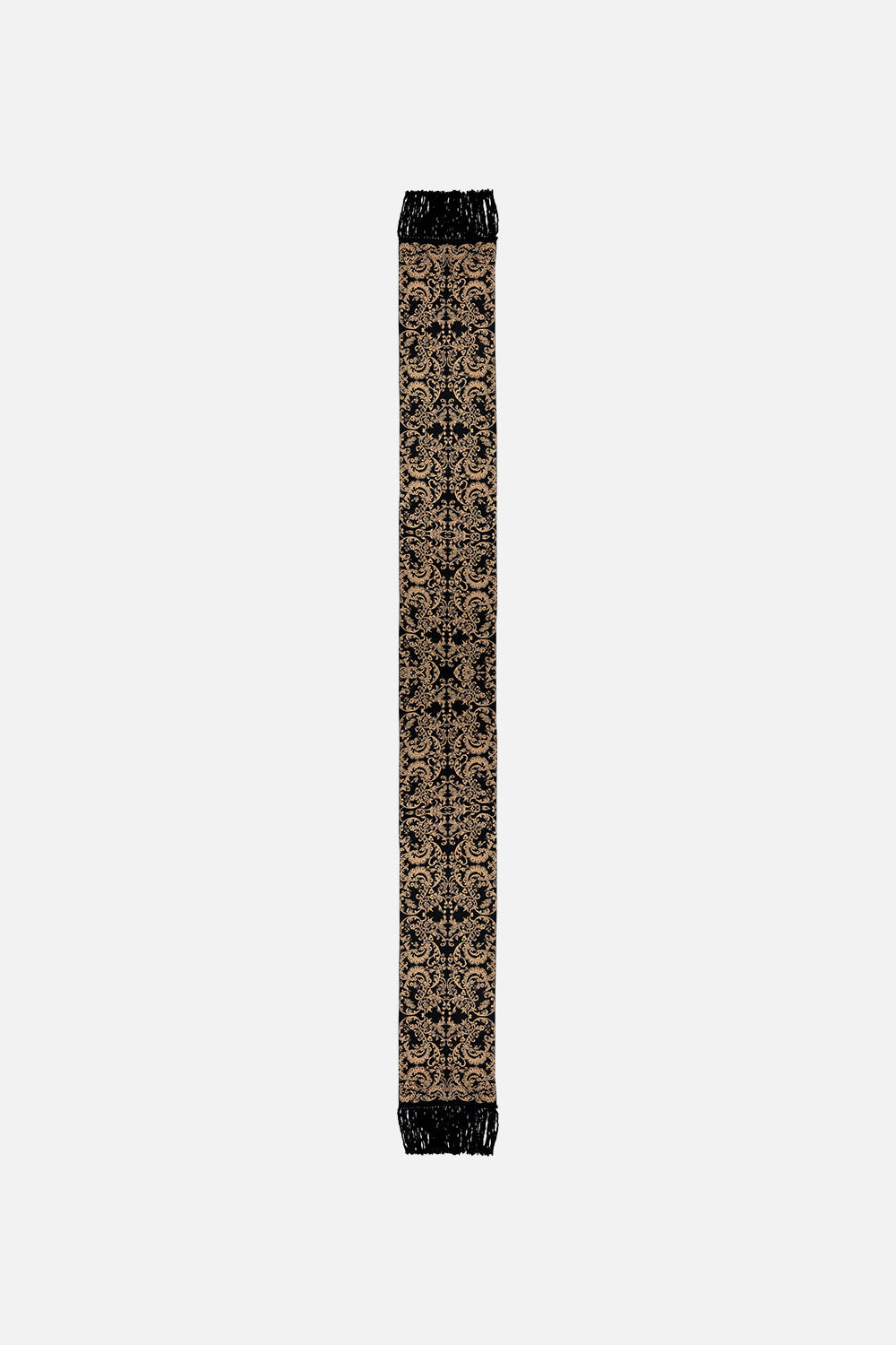 JACQUARD SCARF WITH FRINGING SOLID BLACK