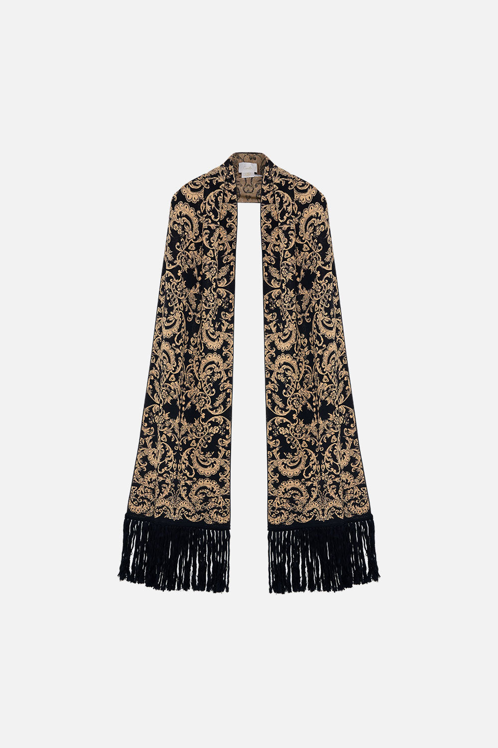 JACQUARD SCARF WITH FRINGING SOLID BLACK