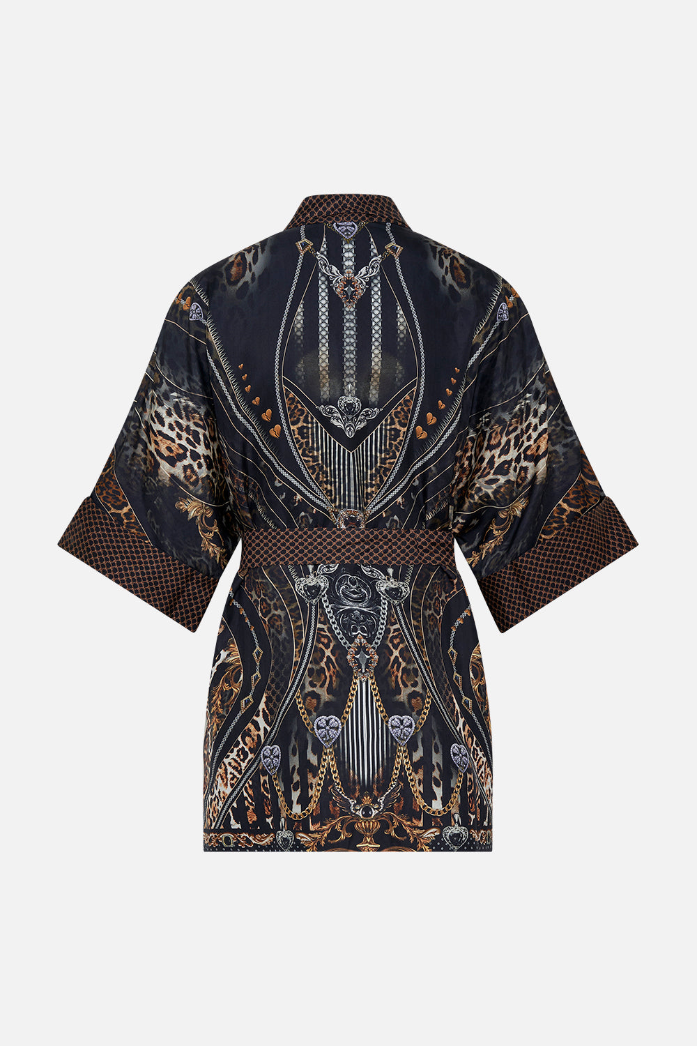 Back product view of Hotel Franks by CAMILLA mens silk robe in Chaos In The Cosmos animal print