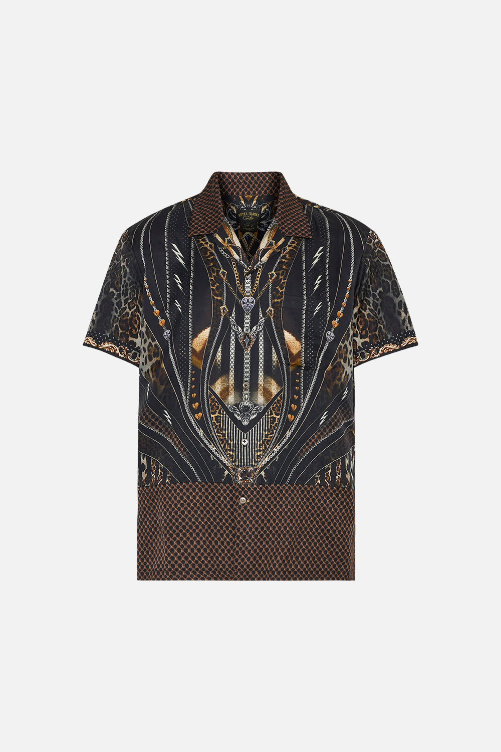 Product view of Hotel Franks by CAMILLAmens short sleeve camp collar shirt in Chaos in The Cosmos animal print
