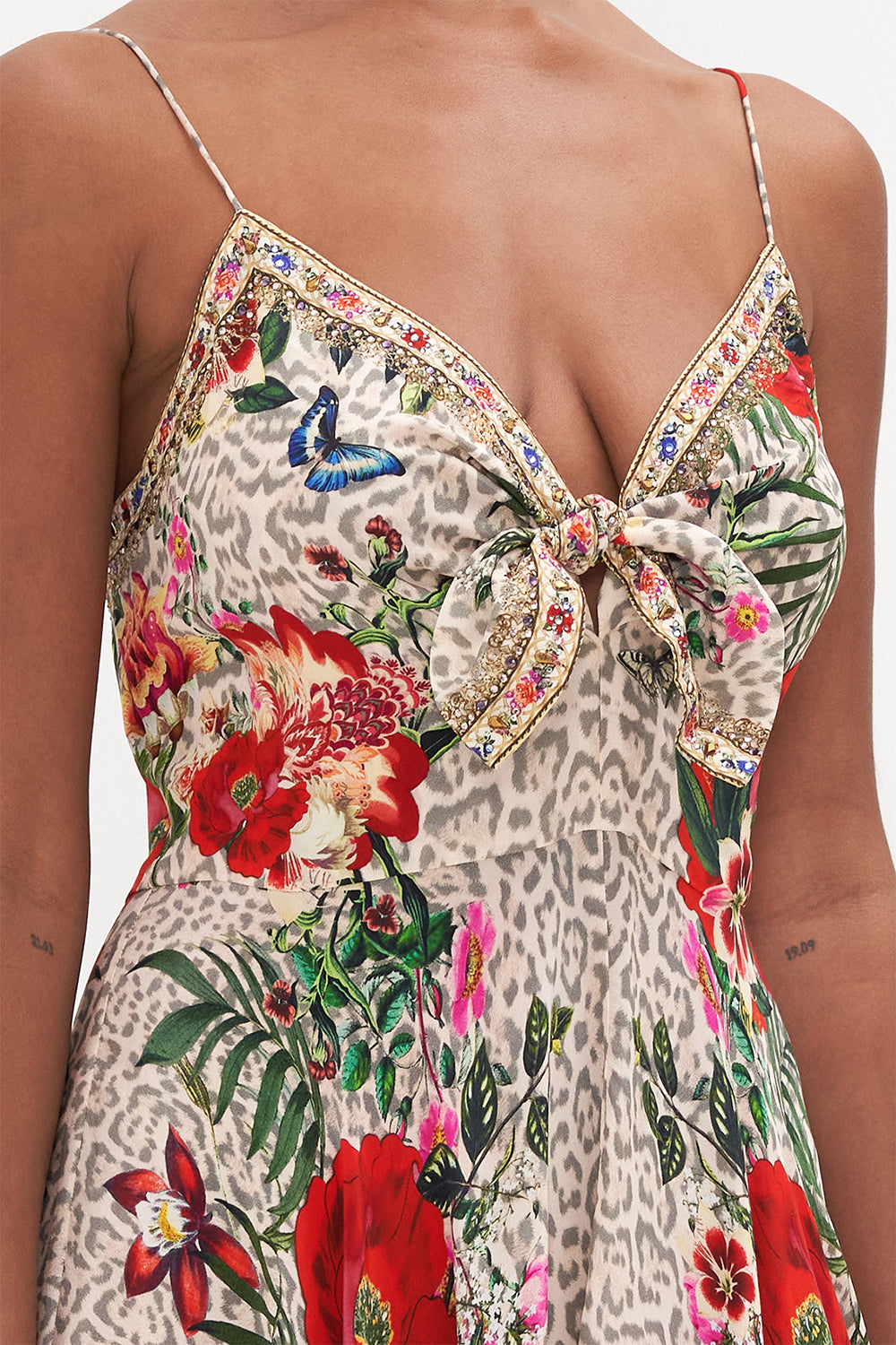 LONG DRESS WITH TIE FRONT LEOS BOUQUET