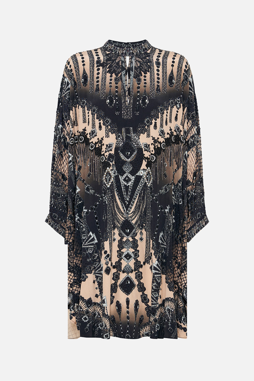 Product view CAMILLA silk kaftan in Curtain Call Chaos print