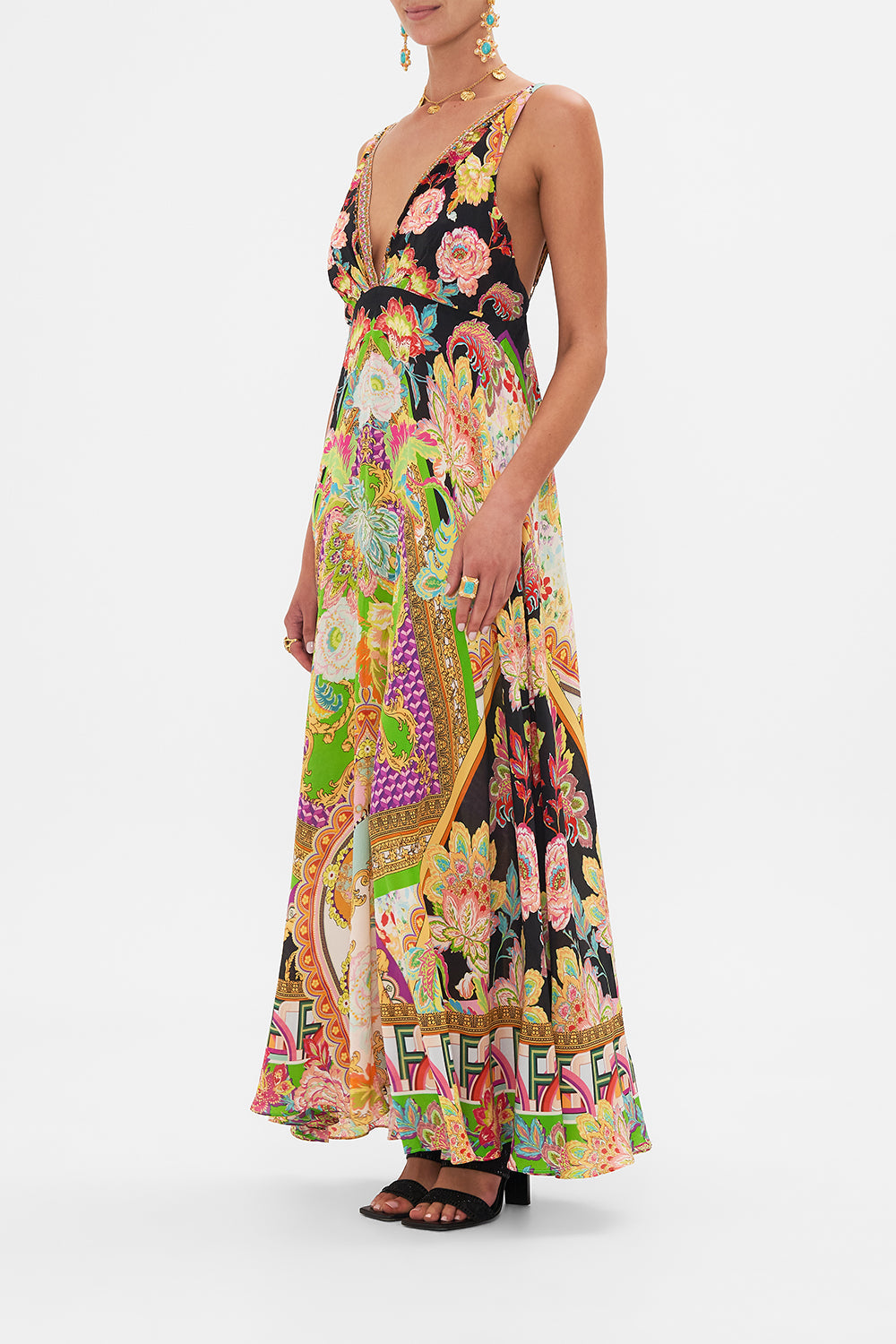 PLUNGE NECK MAXI DRESS SUNDOWNERS IN SICILY