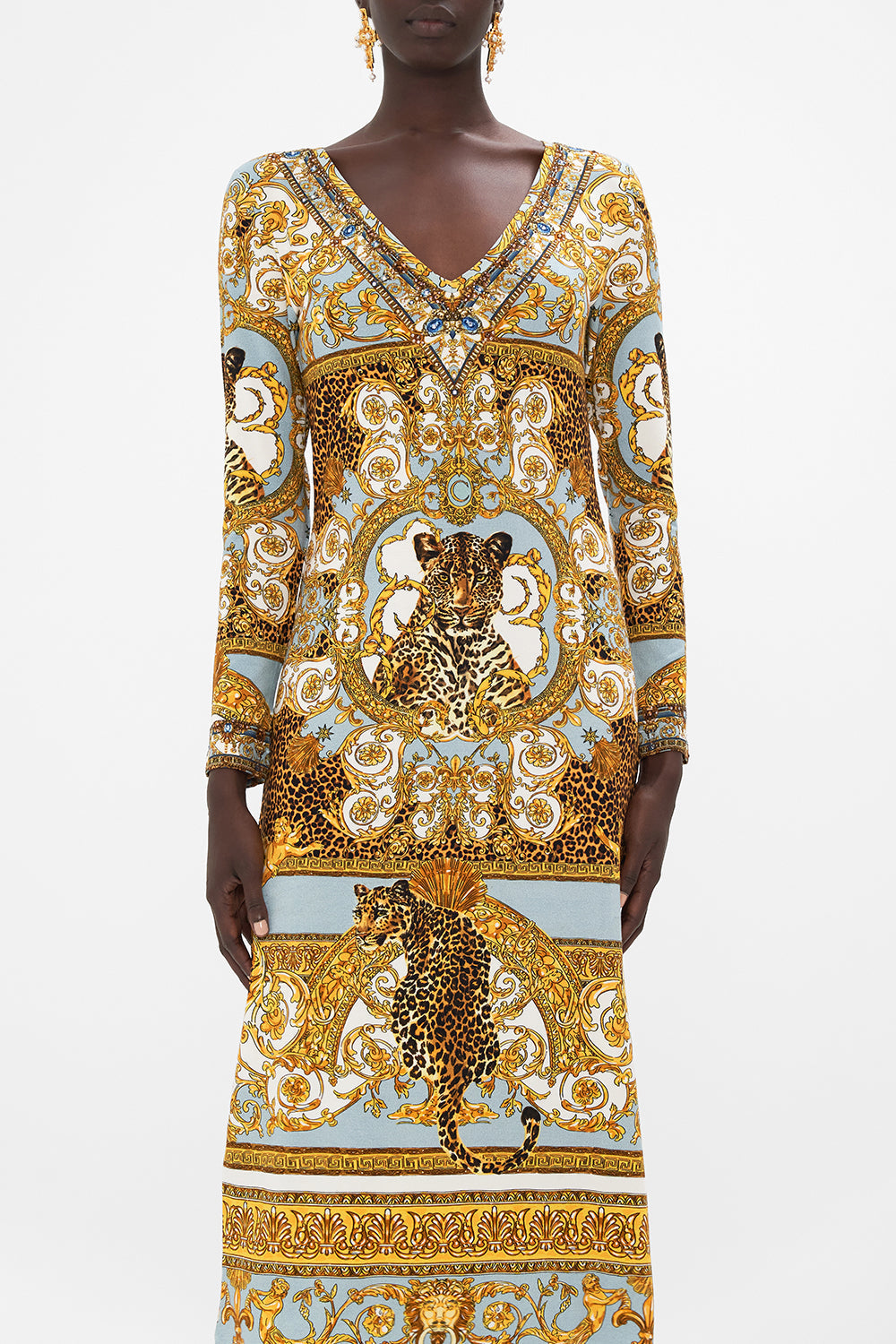 V NECK MIDI JERSEY DRESS PALAZZO PRIDE