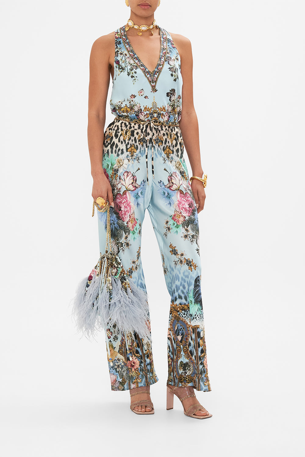 ROUND DRAWSTRING POUCH WITH FEATHERS LETTERS TO LEO