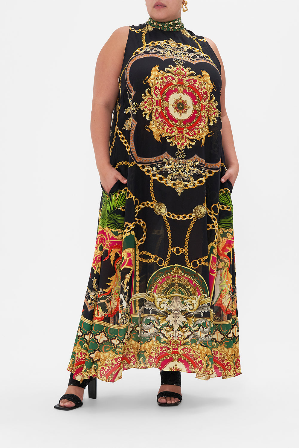 HIGH NECK DRESS WITH BACK NECK TIE JEALOUSY AND JEWELS