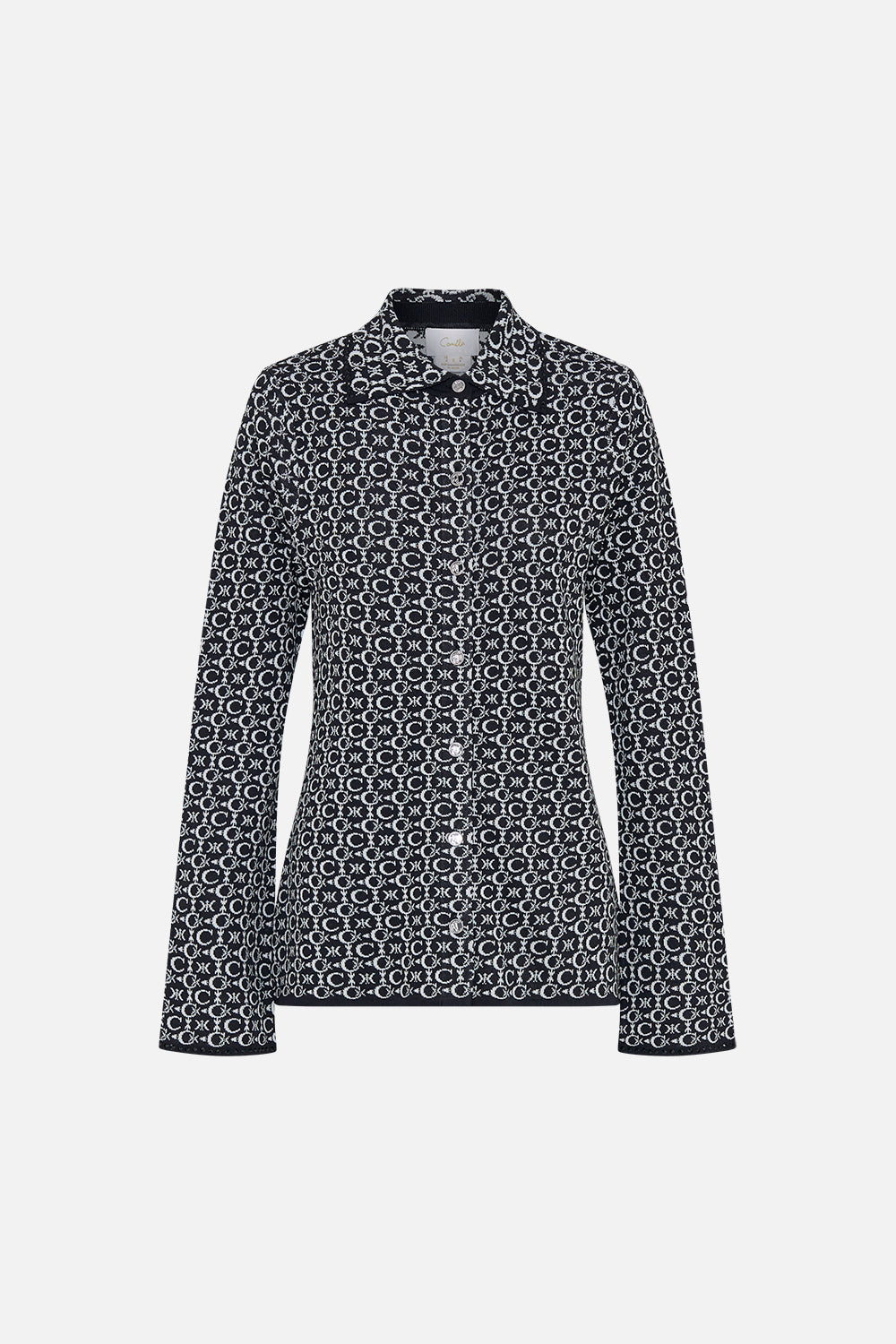 Product view of CAMILLA knit shirt in Feline Fantasy print