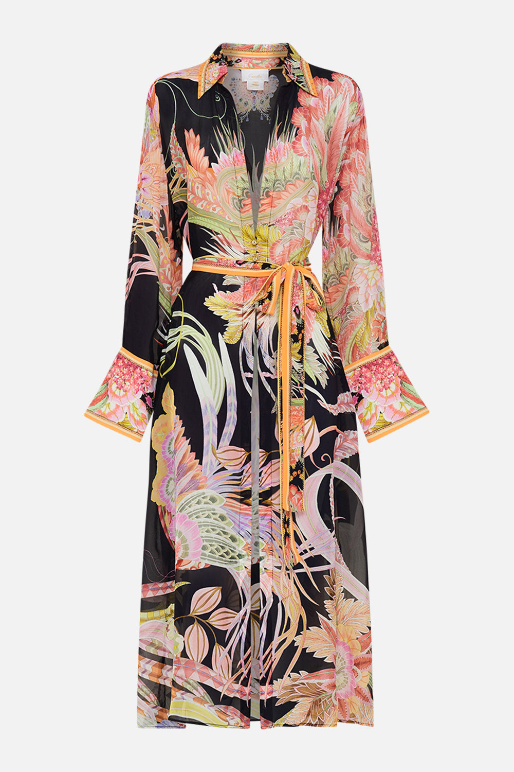 Product view of CAMILLA silk kimonop layer in Lady of the Moon print