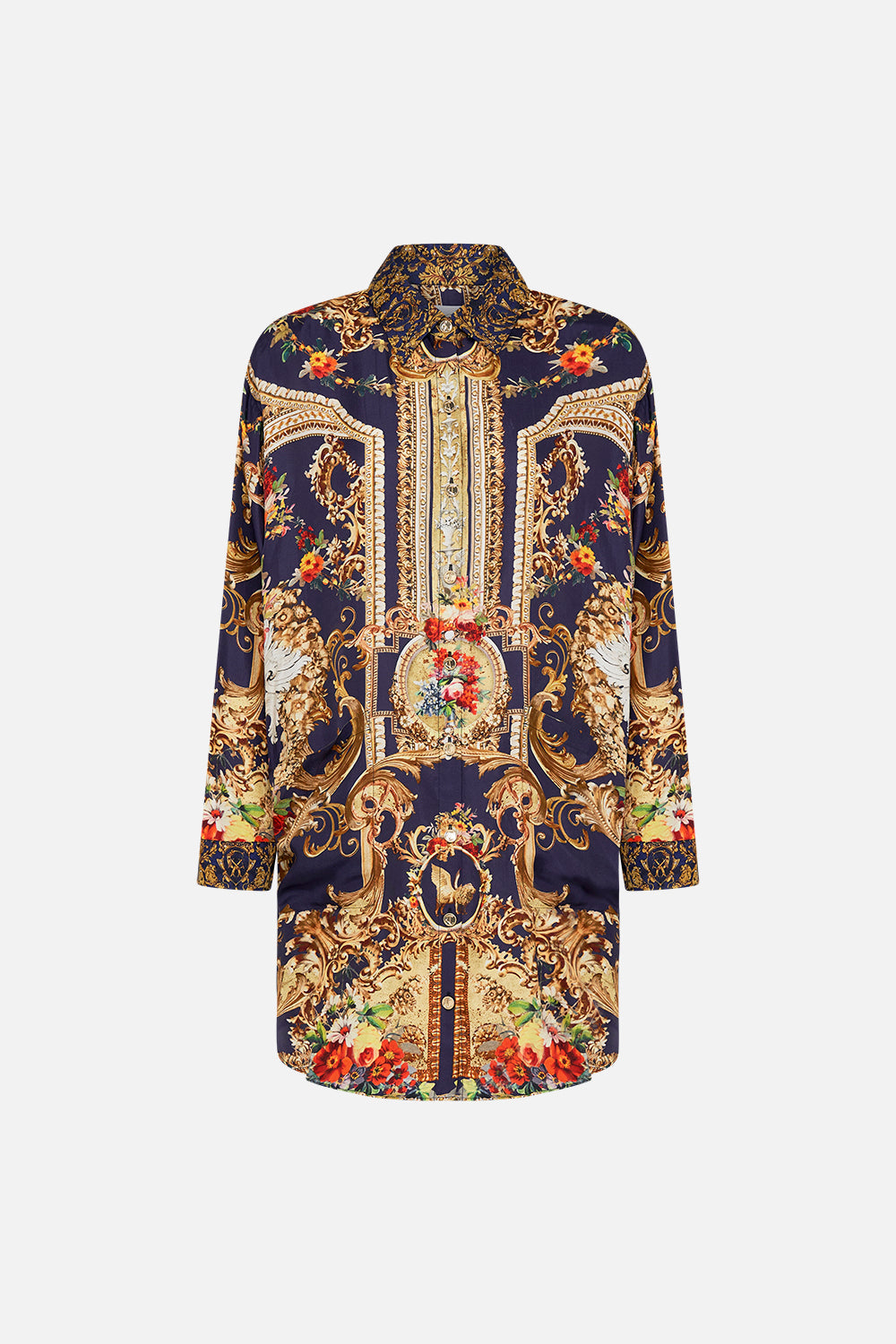 Product view of CAMILLA floral shirt tunic in Flowers Of Neptune print