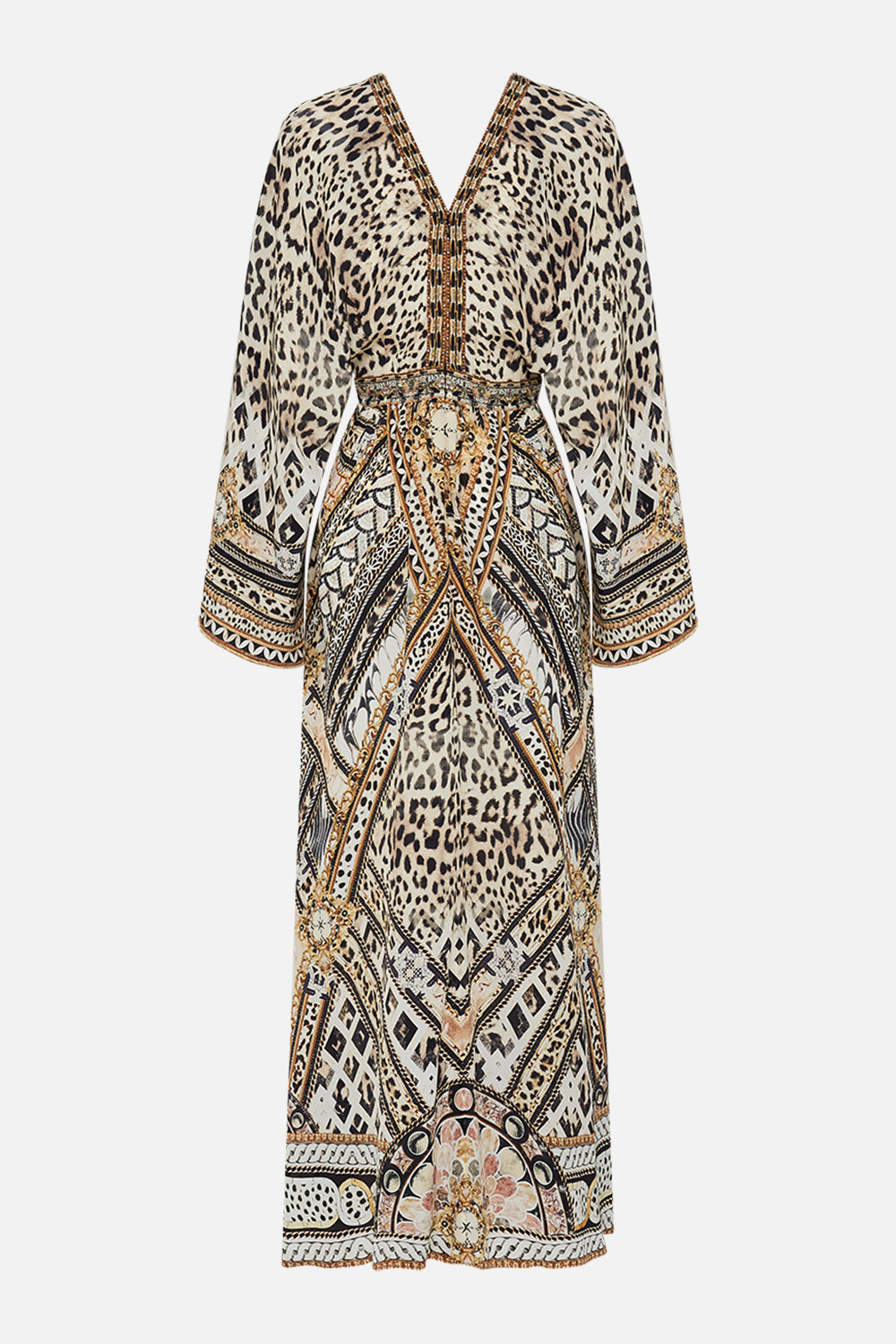 Back product view of CAMILLA silk kimono dress in Mosiac Muse print