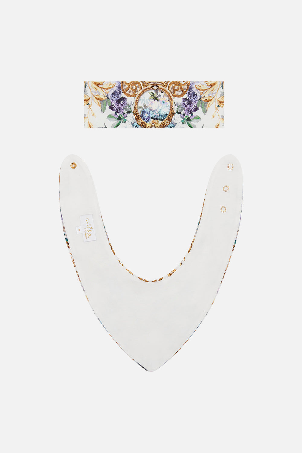 Product view of Milla By CAMILLA Babies bib det in Palazzo Play Date print