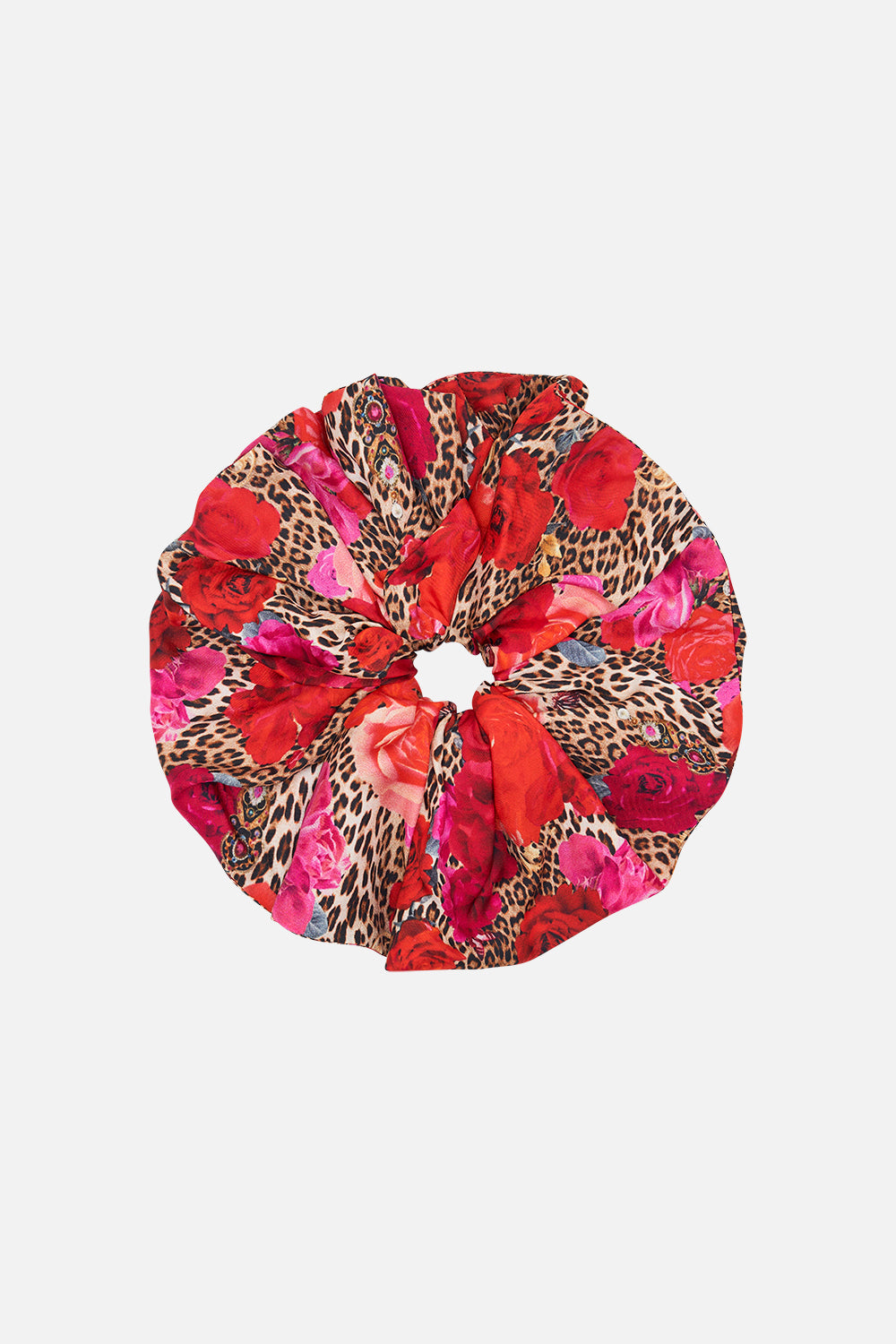 Product view of CAMILLA oversized silk scrunchie in Heart Like A Wildflower print