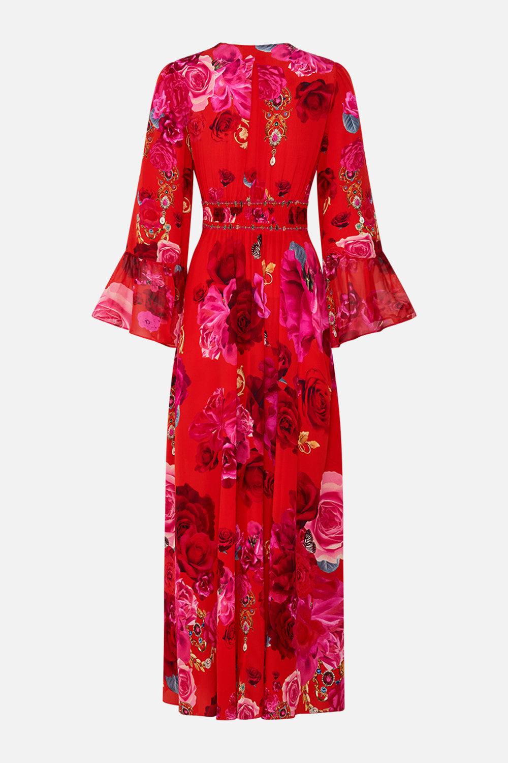 SHAPED WAISTBAND DRESS WITH RUFFLE SLEEVE ITALIAN ROSA