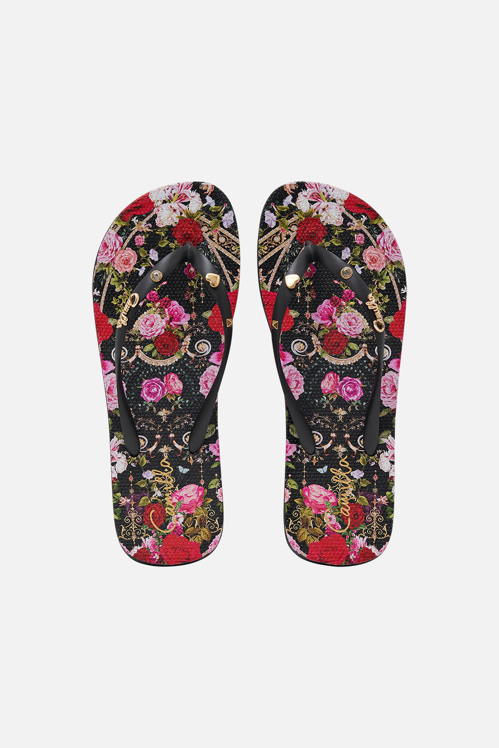 Product view of CAMILLA womens resortwear thongs in Reservation For Love print