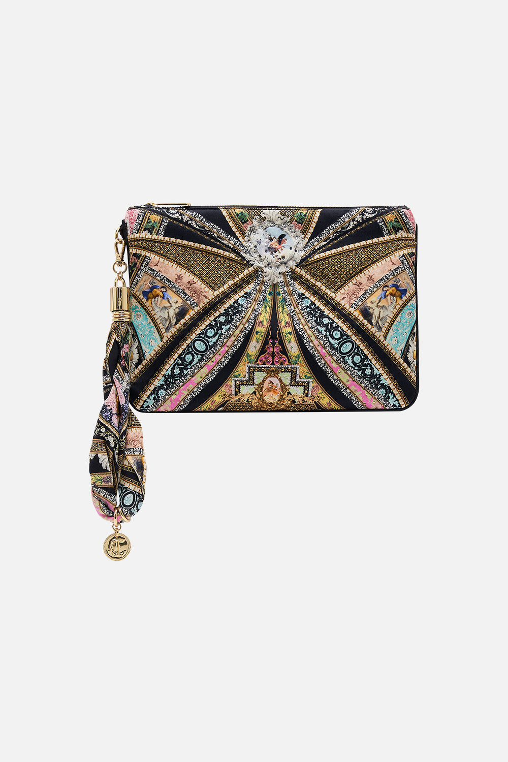 Product view of CAMILLA silk clutch bag in Florence Field Day print