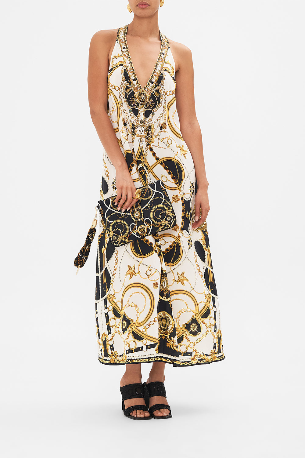 Product view of CAMILLA silk clutch bag in Coast to Coast print