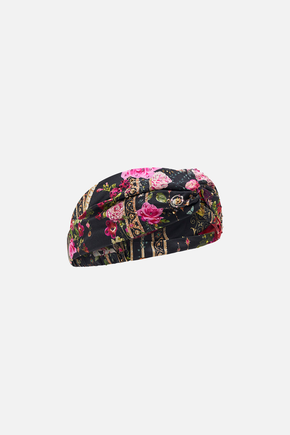 Product view of CAMILLA silk Headband in Reservation For Love print