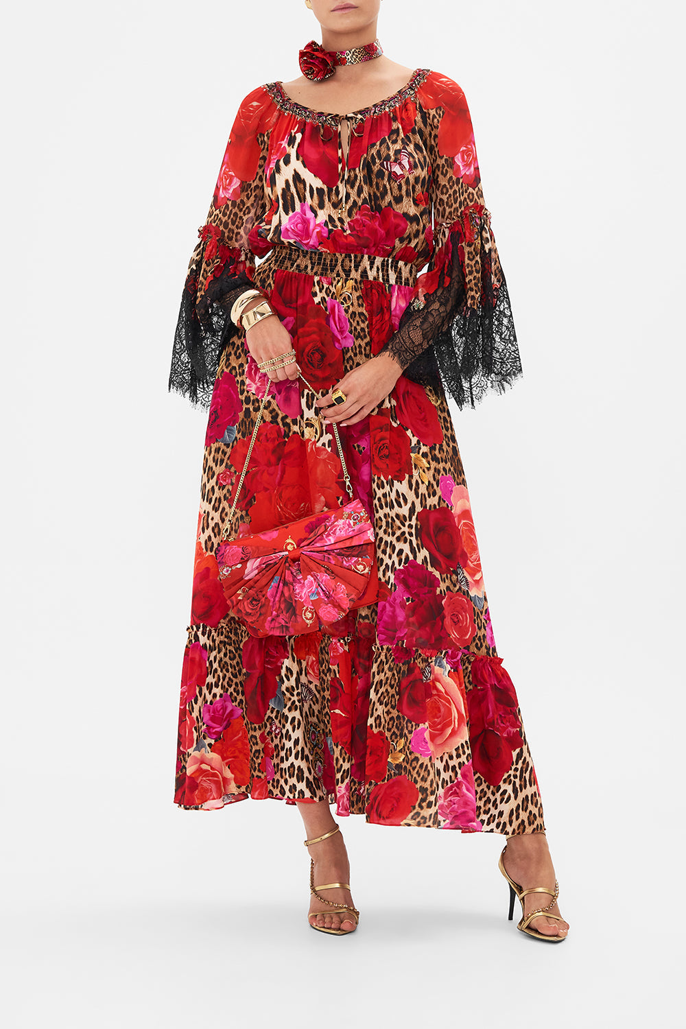 Product view of CAMILLA bow bag in An Italian Rosa print