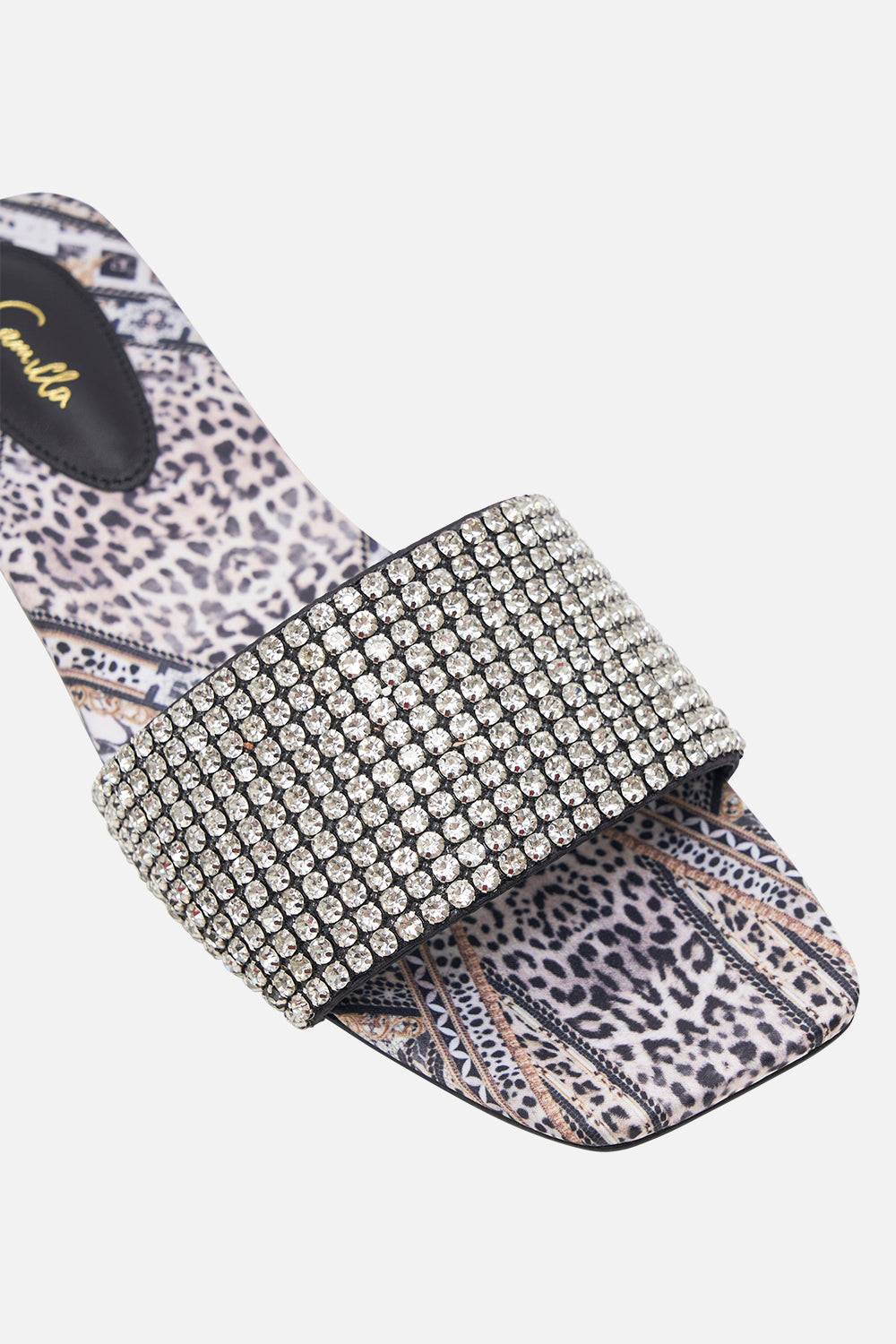 Product view CAMILLA embellished mules in Moasiac Muse print