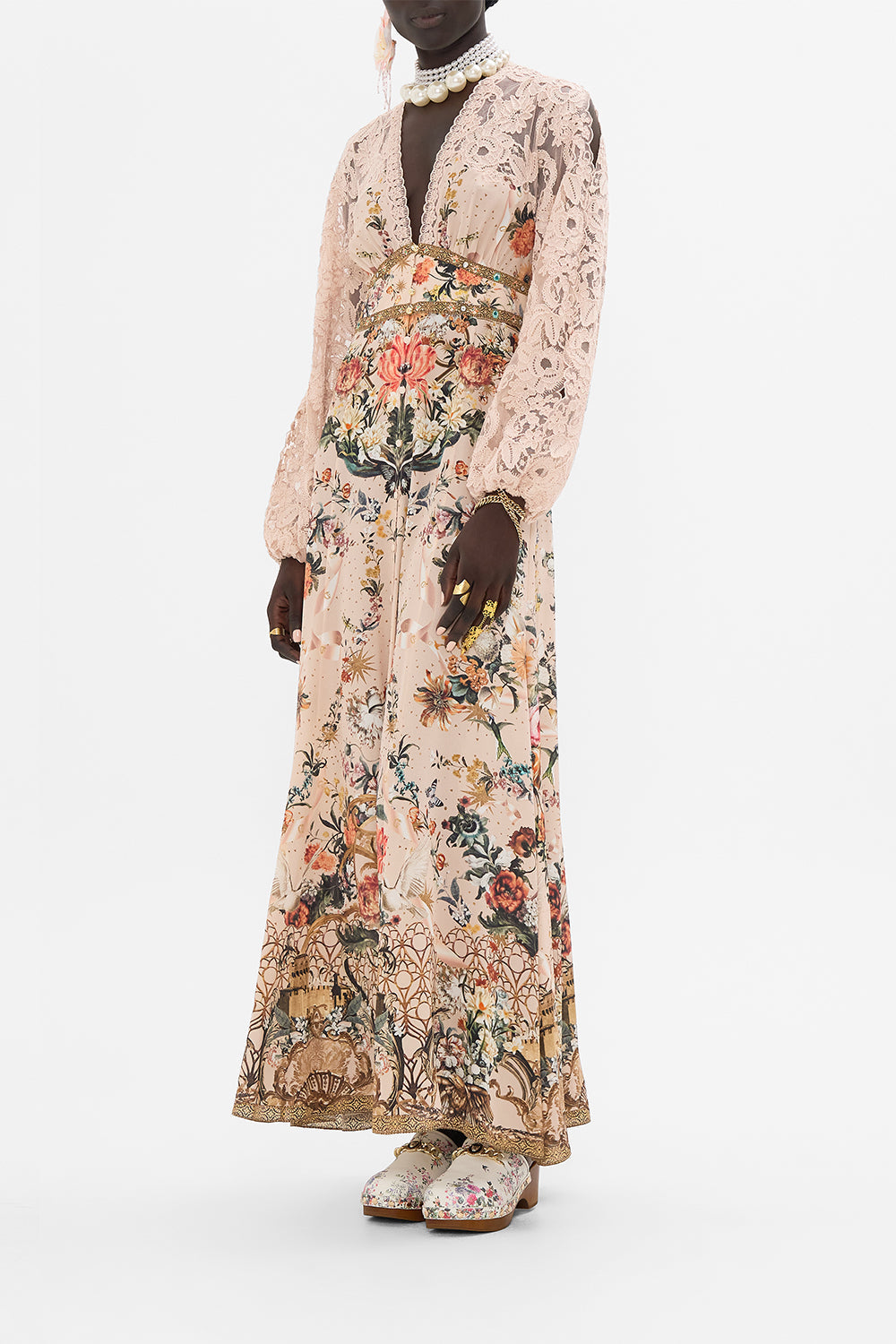 CAMILLA floral print lace dress In Rose Garden Revolution print