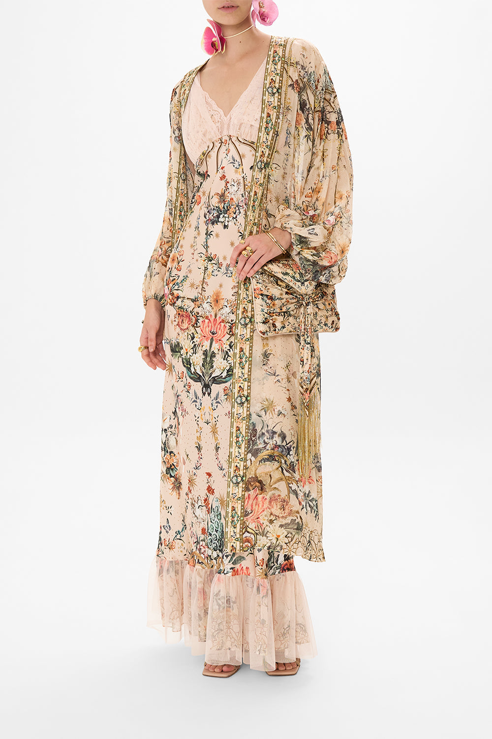 CAMILLA floral print silk layer in Rose Garden Revolution