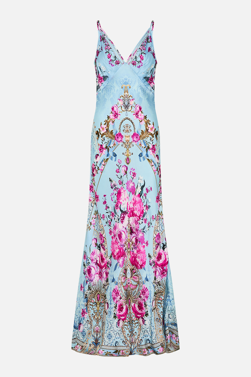 CAMILLA silk slip dress in Down The Garden Path print